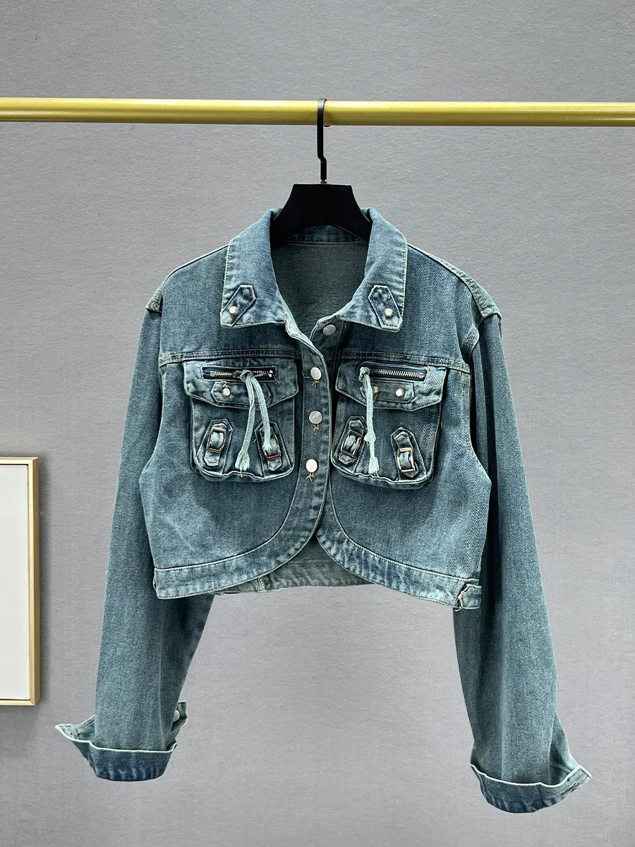 

Slim Fit ort Denim Jaet for Women 2024 Spring New Sle Collar Button up Cotton Polyester Blend Faionable Jaet