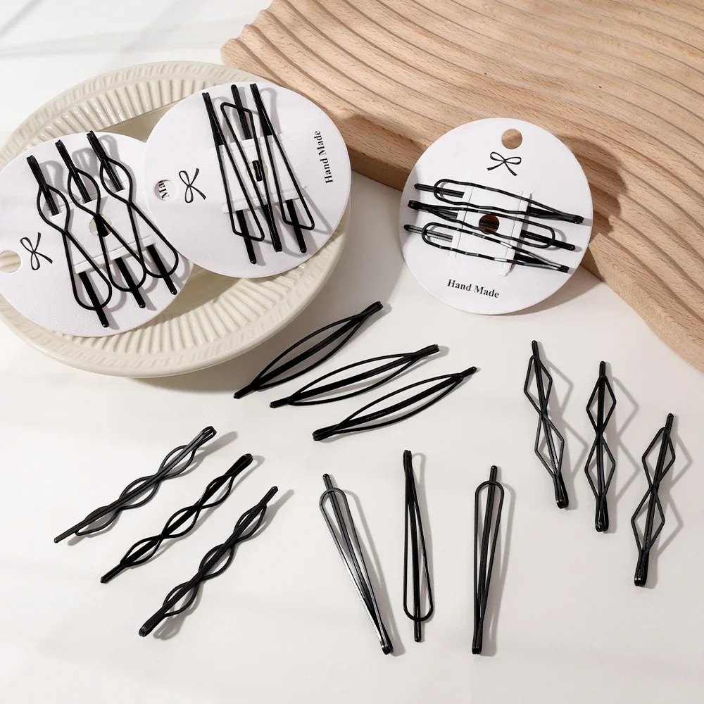 3/12Pcs Black Hair Clips Bobby Pins Wavy Hairpins Metal Barrettes Invisible Wave Hairgrips Korean Hair Clip Styling Accessories