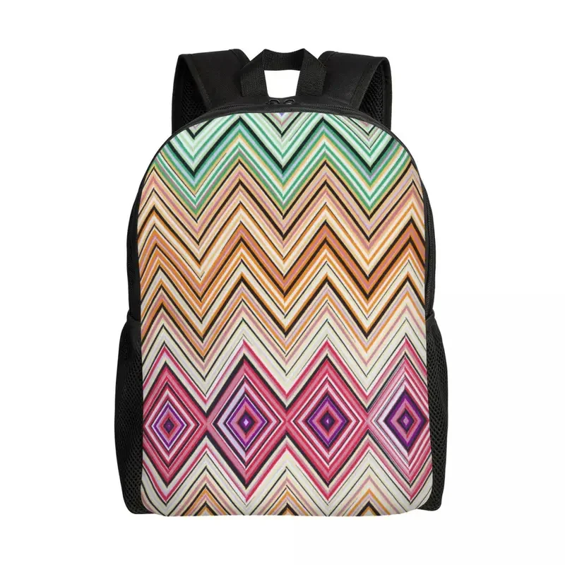 Personalized Chic Colorful Zig Zag Chevron Backpack Men Women Casual Bookbag for College School Geometric Boho Zigzag Bags