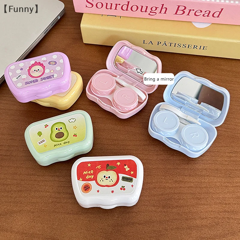 

〔Funny〕Cartoon Fruits Contact Lenses Box Portable Contact Lens Case With Tweezer Suction Stick Set For Travel Kit Holder