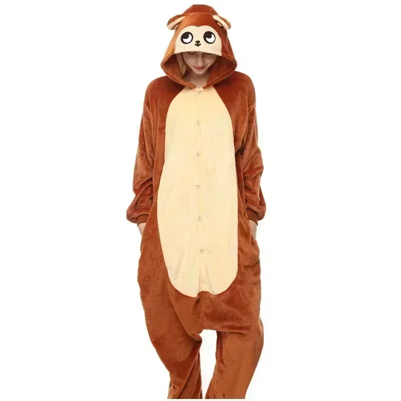 Kigurumis Winter Couples Pajamas Jumpsuits Animal Onesie Women Men Sleepwear Nightwears Cartoon Brown Monkey Kawaii Pajamas Men