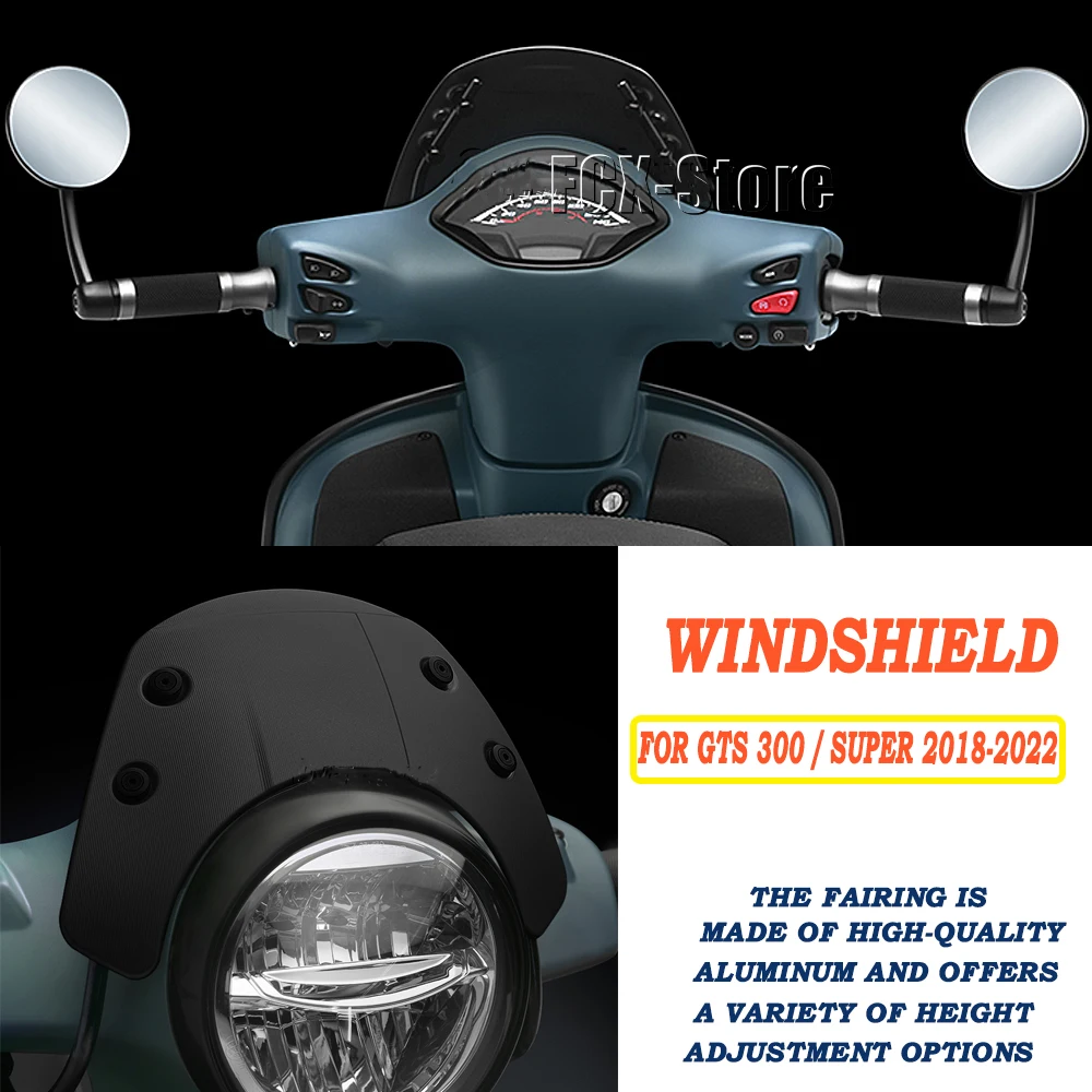 Motorcycle Accessories Sports Black Windscreen Windshield Visor New Fits For VESPA GTS300 Super GTS 300 SUPER 2018 - 2022 For