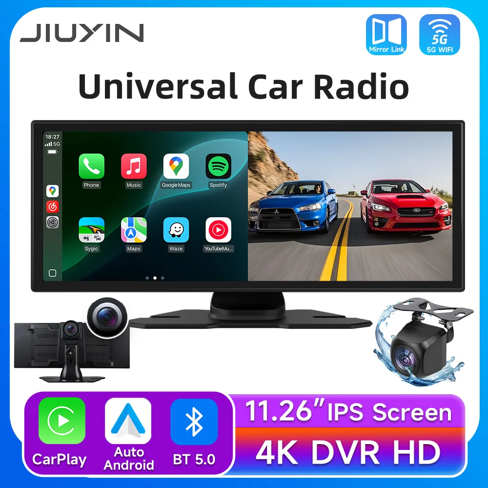 

JIUYIN 4K HD DVR11.26 inch Universal Car Radio Multimedia Navigation Wireless CarPlay Apple Android Auto Mirror Music Player