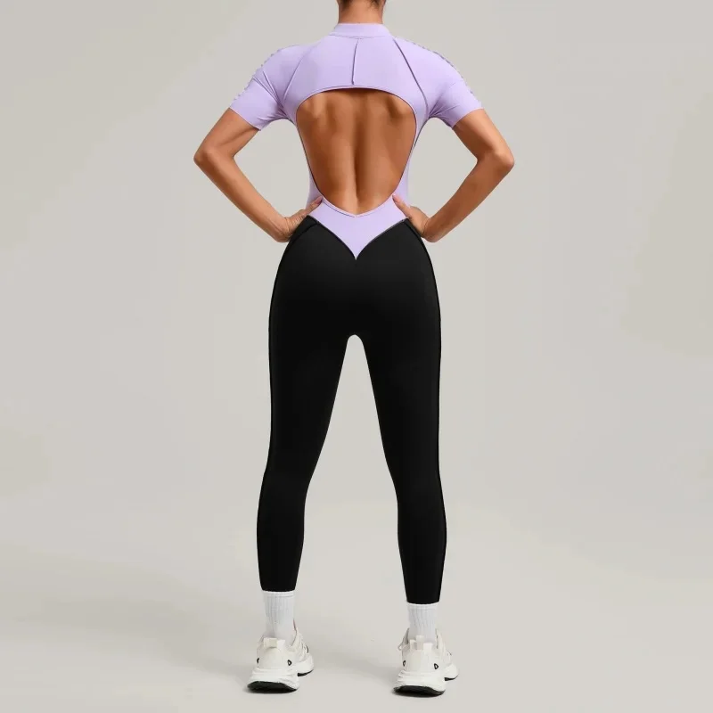 Stand Up Collar Bodysuit Beauty Back Fashion Slim Fit Fitness Jumpsuit Gym Clothes Woman Golf Wear Women Female Clothing