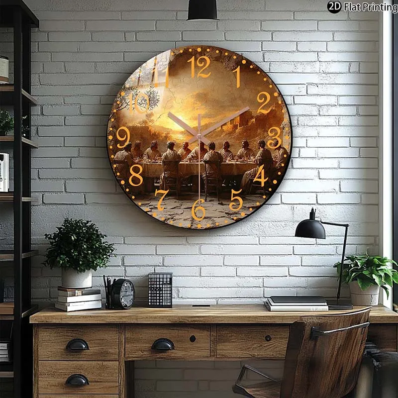 Reloj de pared silencioso de madera Escena de última cena Relojes de cuarzo Hogar, Idea de oficina Navidad, Halloween, regalo de Año Nuevo