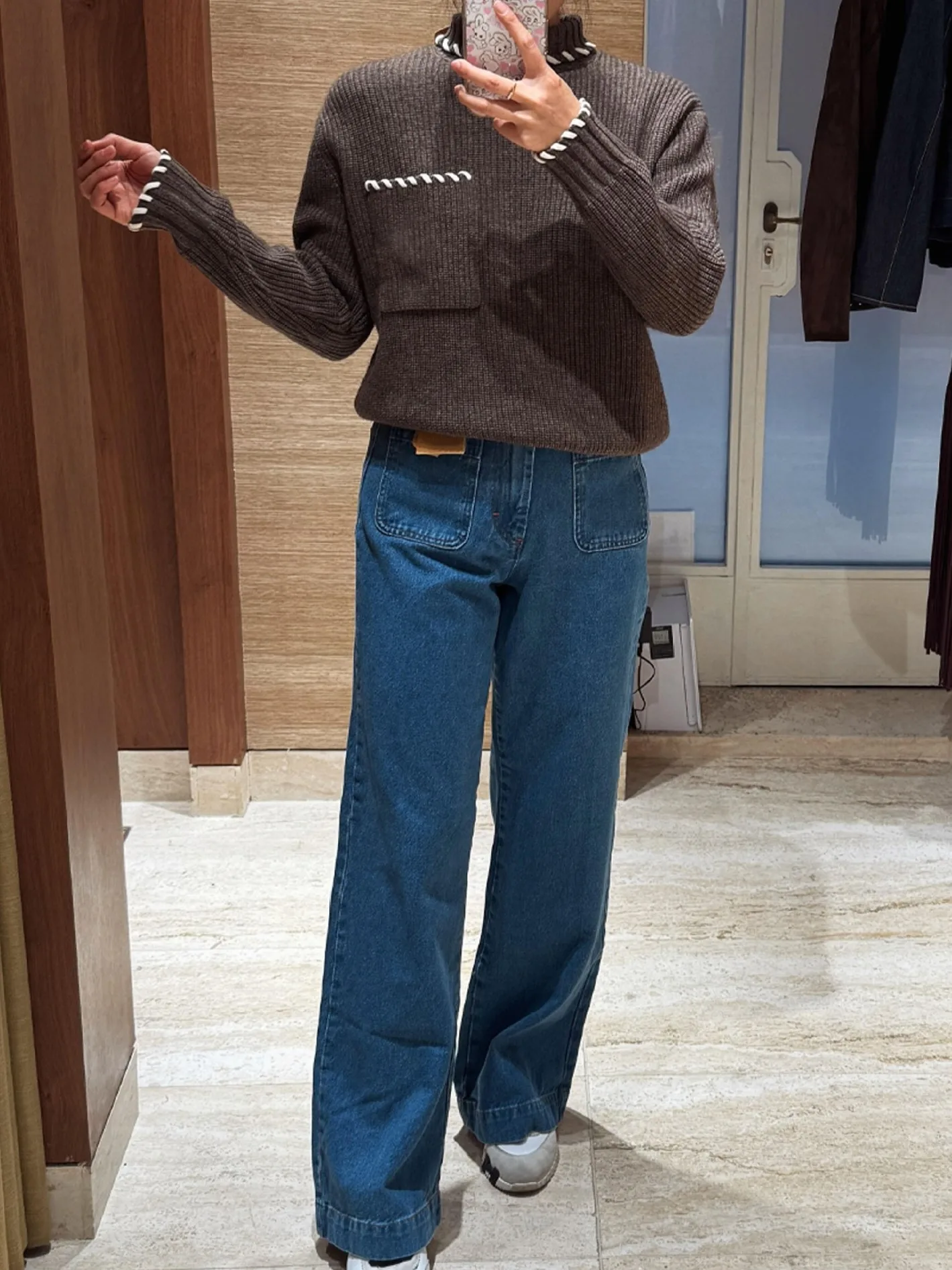 

Women Contrast Color Trim Sweater Autumn Winter High Neck Long Sleeve Commuting Ladies Knitted Pullover