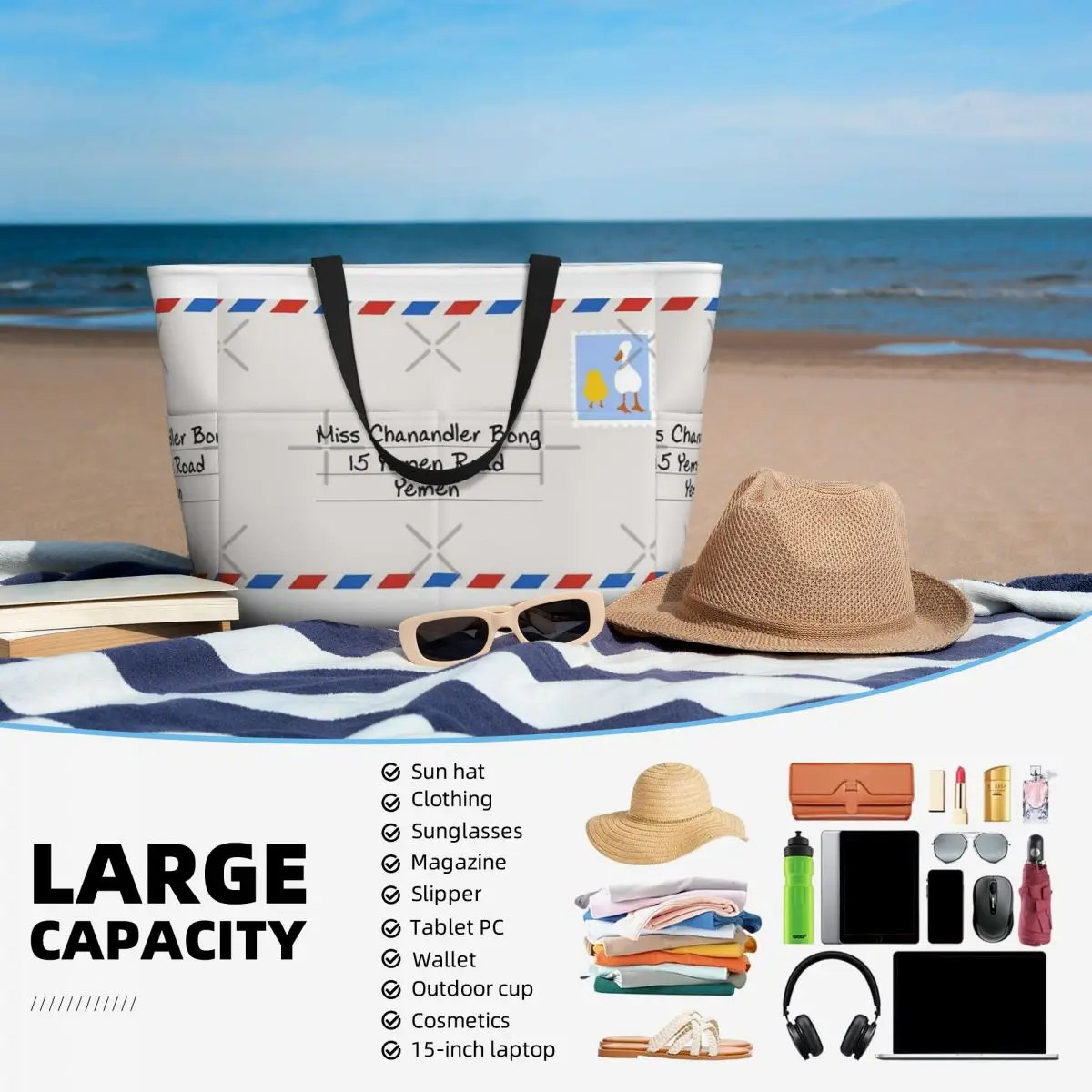 Senhorita Chanandler-Customizável Praia Travel Bag, Praia Tote Bag, Bolsa de Ombro Diário, Multi-Style Pattern