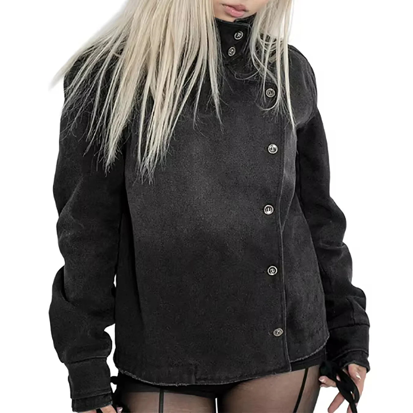 Dark retro high street trendy hoodie jacket new autumn and winter washed vintage stand up collar niche fashion jacket
