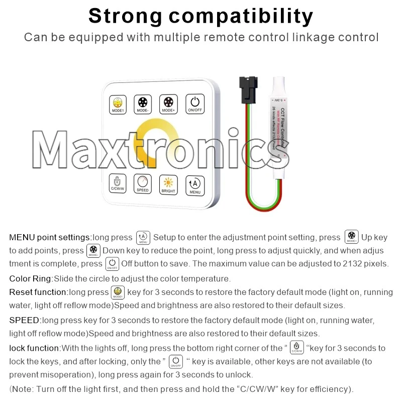 86 Touch Panel Mini CCT Controller  2026 DC5-24V  Color Temperature Running Water Flowing Horse Race for CCT Led Strip Dimmers