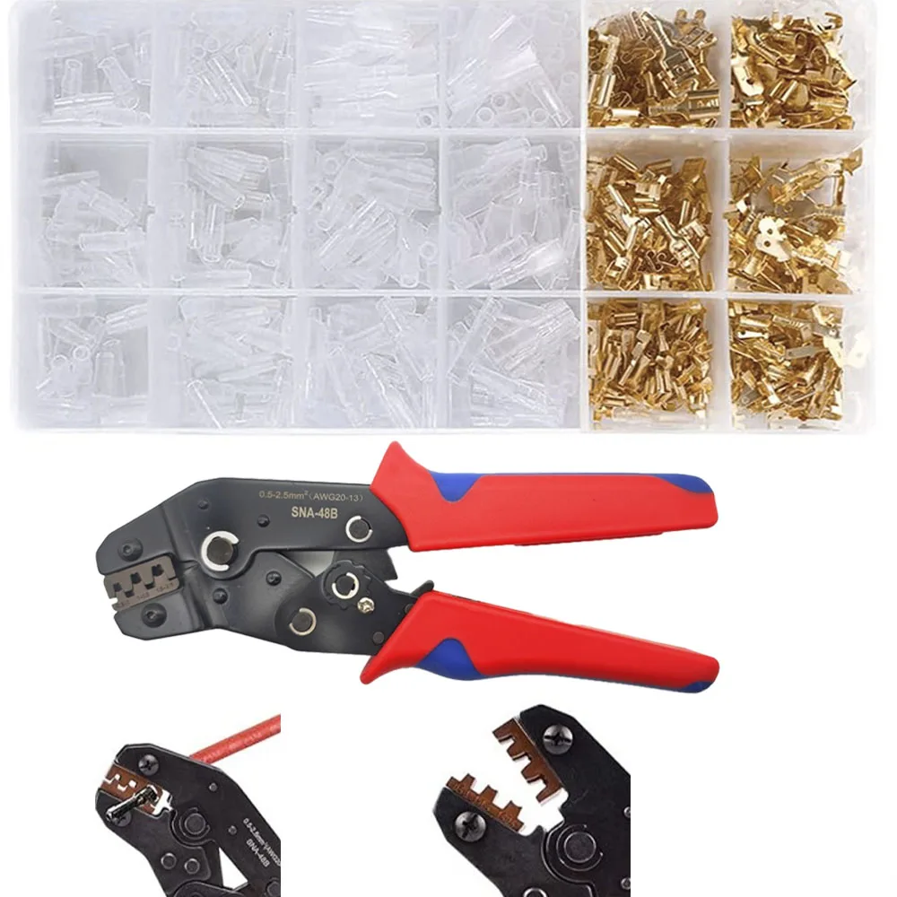 

Ratchet Wire Crimping Tool Kit, AWG 22-16 (0.5-1.5mm2) with 600PCS Male and Female Spade Connectors With Insulated Sleeves