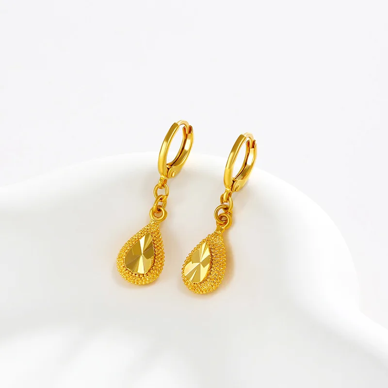 Fashion 24K Gold Plated Water Droplet Earring Classical Gilded Ear Studs For Women Exquisite Jewelry Ear Decorations 2024