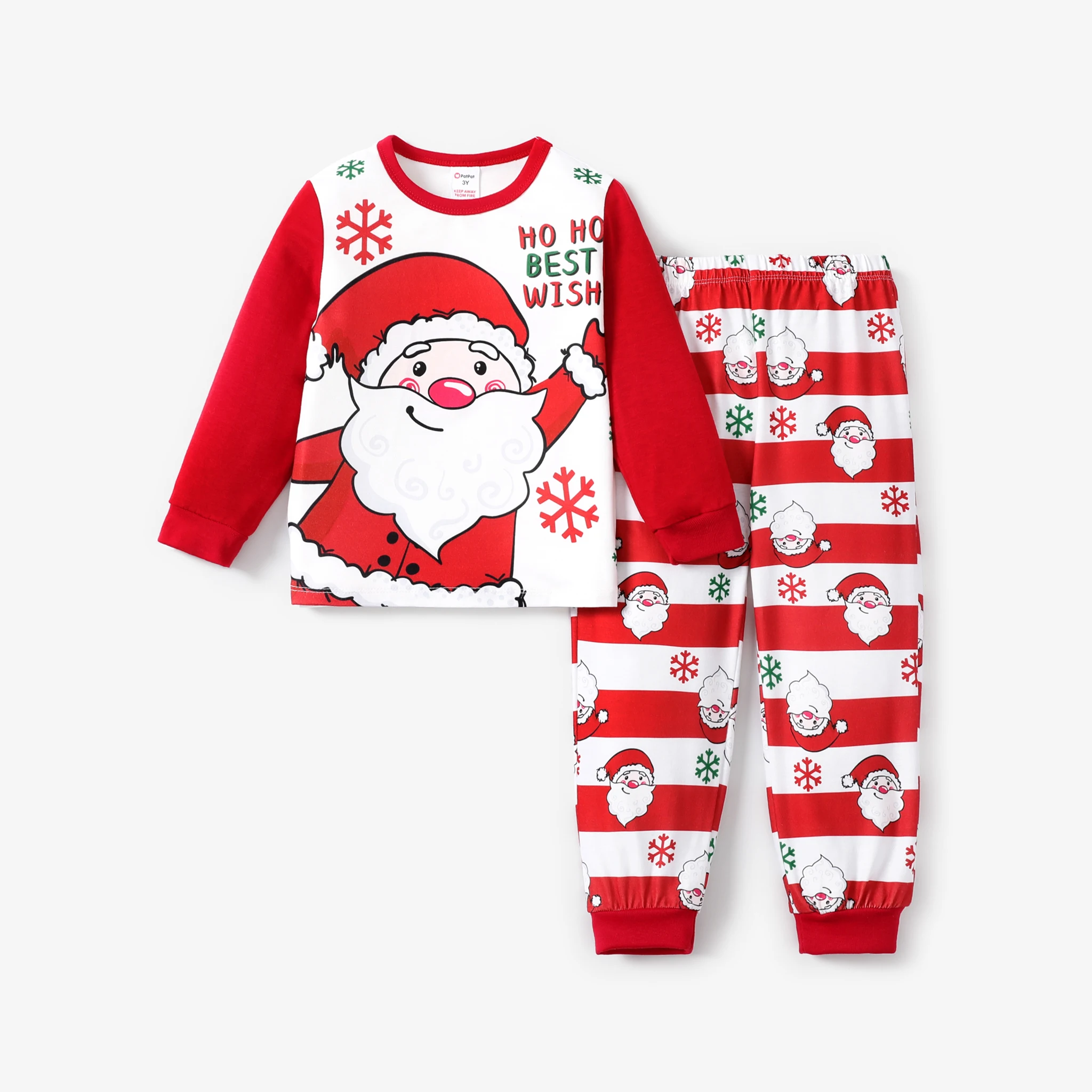 PatPat-Pyjama rayé imprimé père Noël pour tout-petits, Noël, enfant, fille, 2 pièces