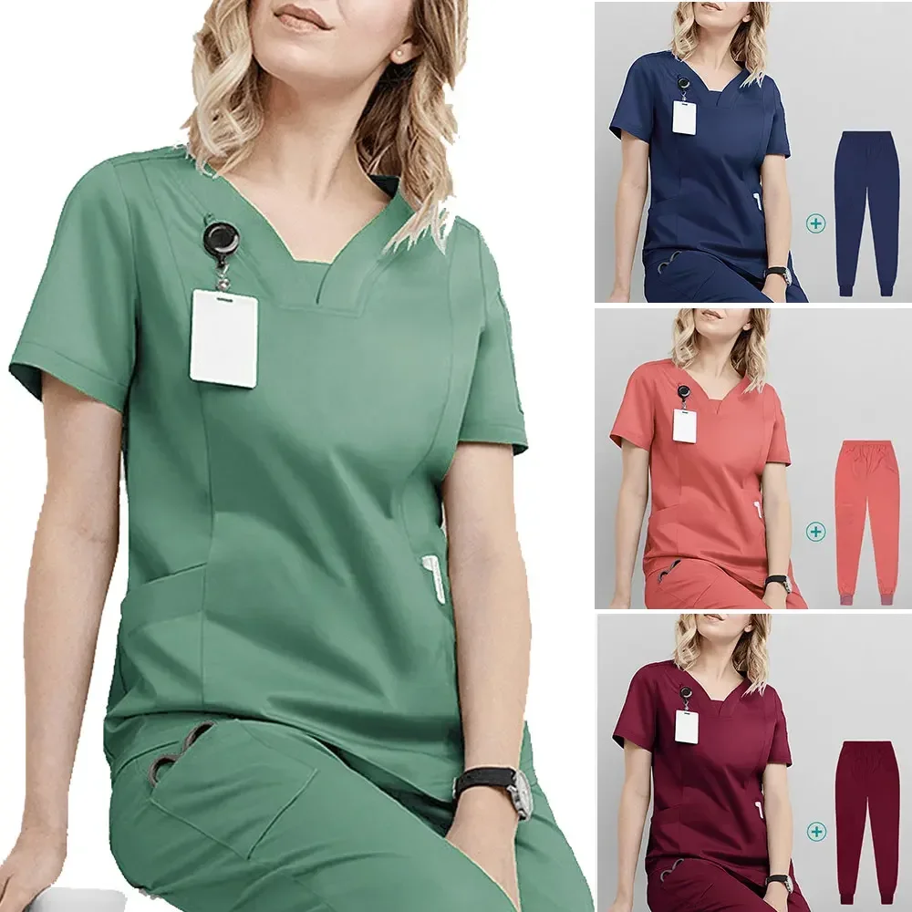 Tuta chirurgica Slim Fit medico infermiera uniforme salone di bellezza ospedale dentale lavoro uniforme lavaggio a mano vestiti abbigliamento da lavoro medico