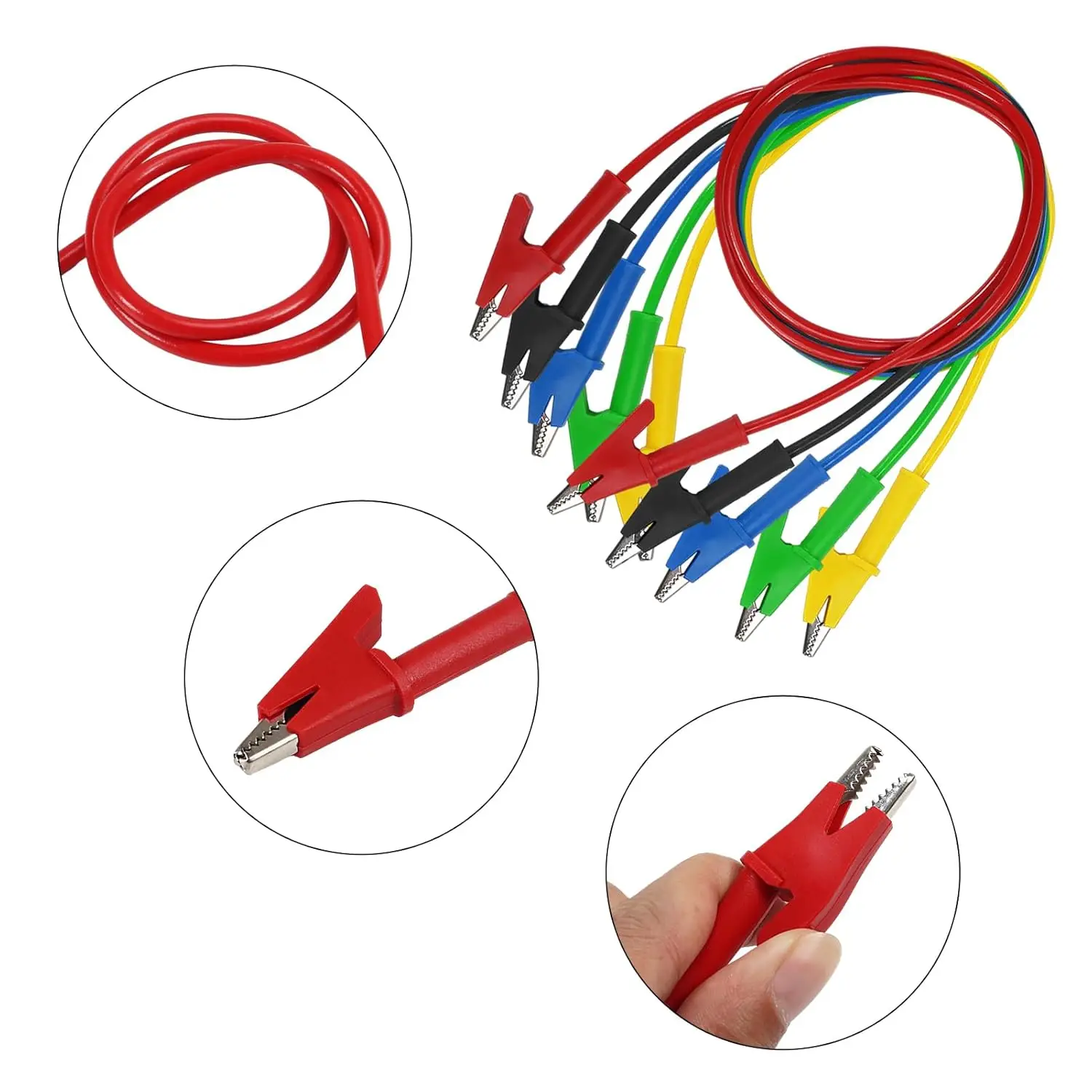 1M  P1024 5pcs Dual Alligator Clip Test Lead Crocodile Clamp Cable Wire  Multimeter Electronic Testing HAVC Tool