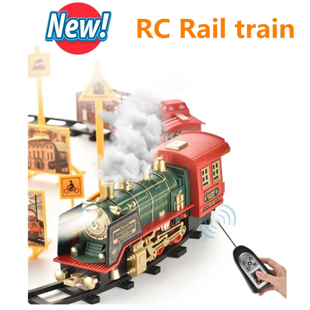 New Electric Radio Control  Classical Steam Train Train Model Set Christmas Smoke Train Rail Car Toy For Kids