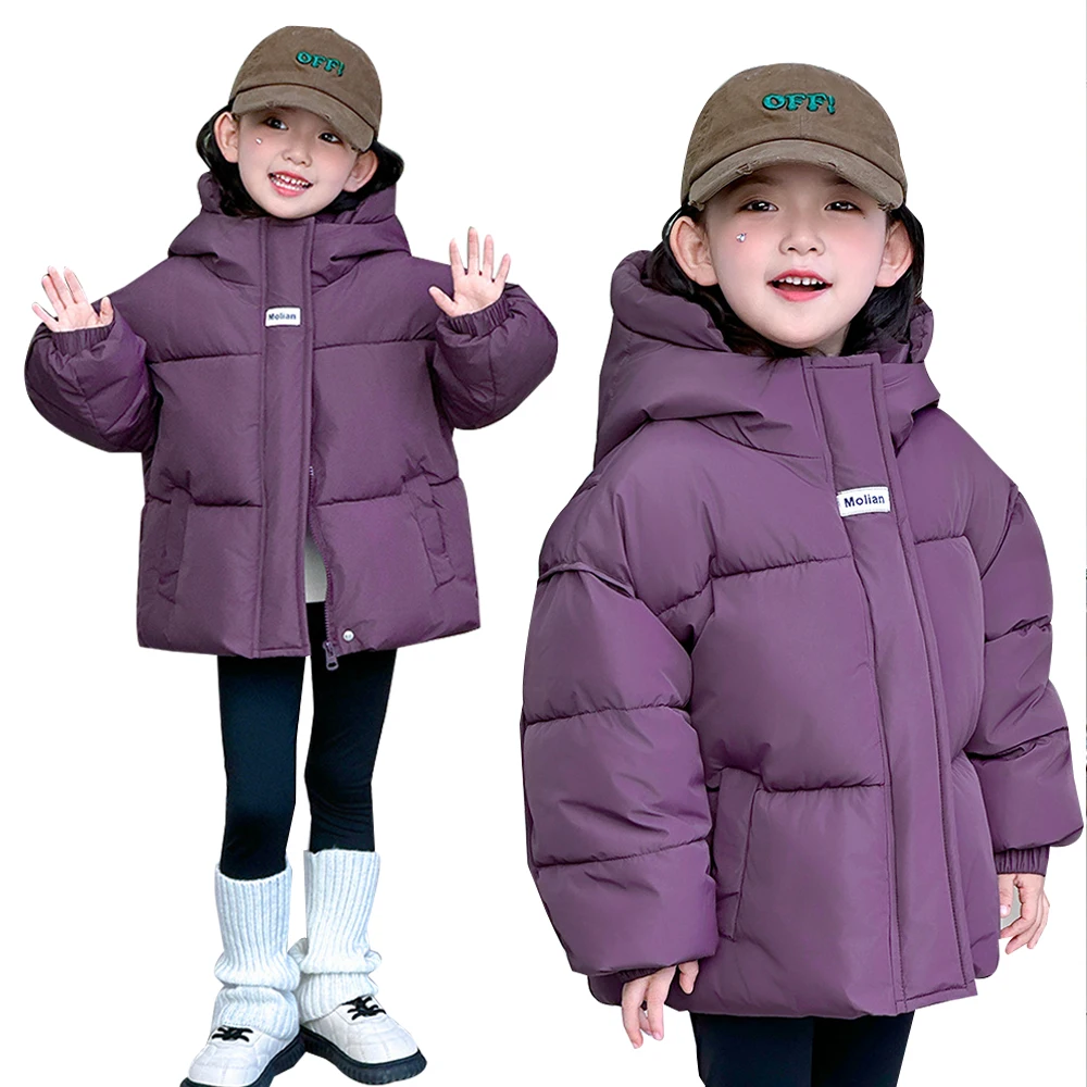 

Purple Hooded Jacket for Kids Winter Coat Children's Clothes 2-11y Girls Overalls Thicken Padded Coat Fashion Korea Outwear