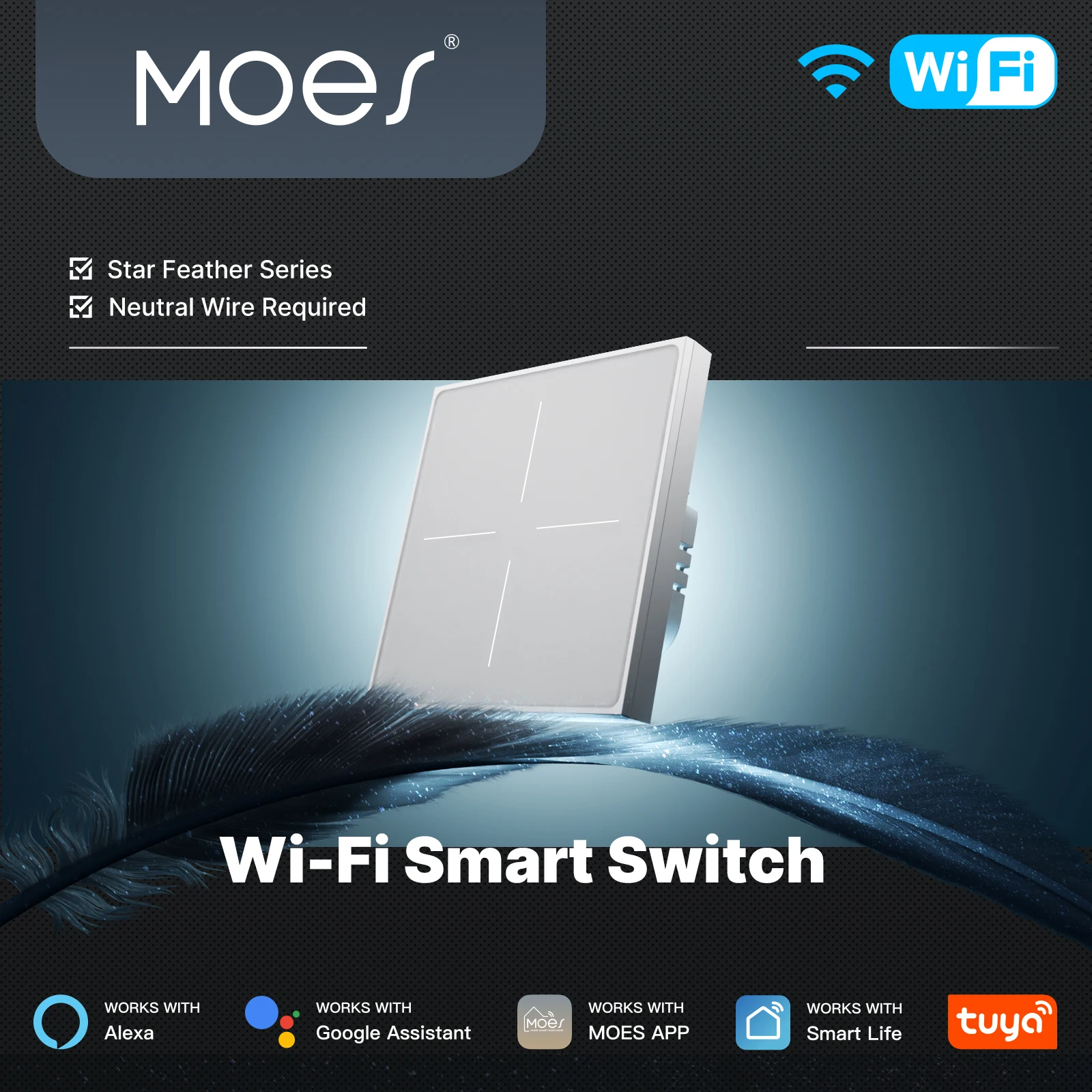 

MOES Tuya WiFi Smart Star Feather Switch EU Air Touch With Neutral Light Scene 2in1 APP Remote Control Support Alexa Google Home