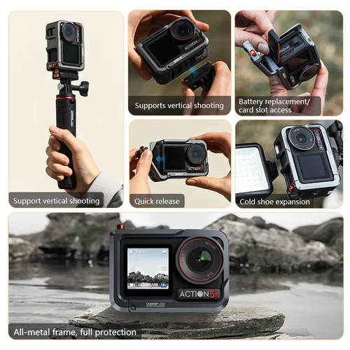 Imagen 2 del producto Accesorios para cámara DJI Osmo Action 5 Pro, jaula de Metal para conejos, soporte de montaje de expansión de aluminio, marco de protección integral