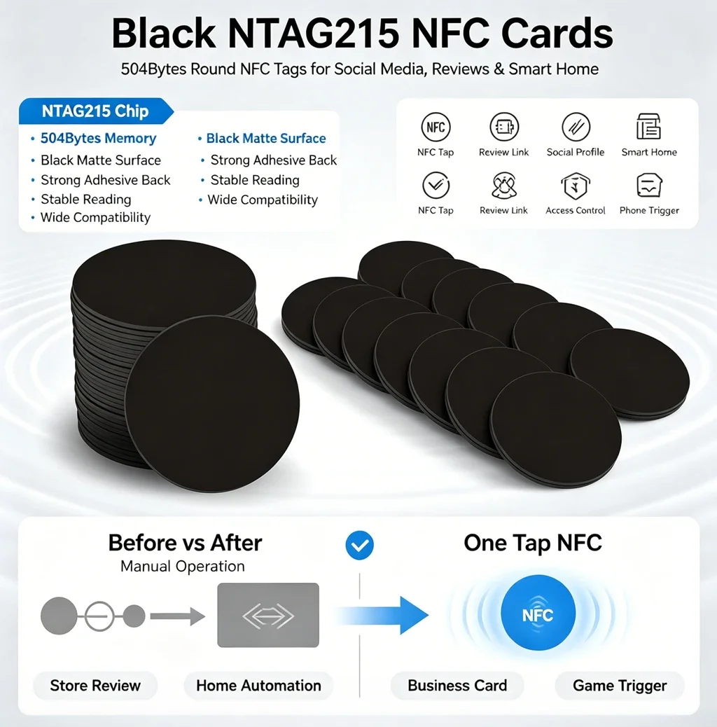 10/50PCS RFID NFC Ntg215 Tags Black Sticker 13.56MHz NFC 215 Adhesive Labels 25MM 504 Bytes NFC Personal Automation NFC215