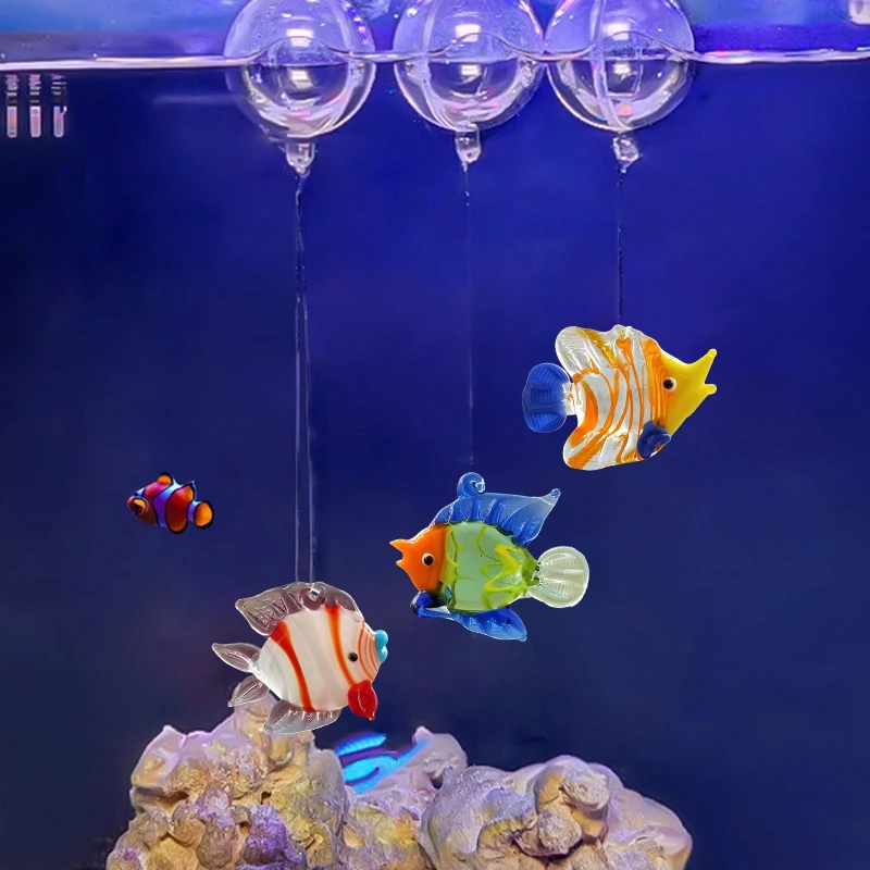 Floating Glass Ball Fish Ornament Tropical Fish Aquarium Decoration Kawaii Glass Ocean Fish Floating Marine Ornament Accessories