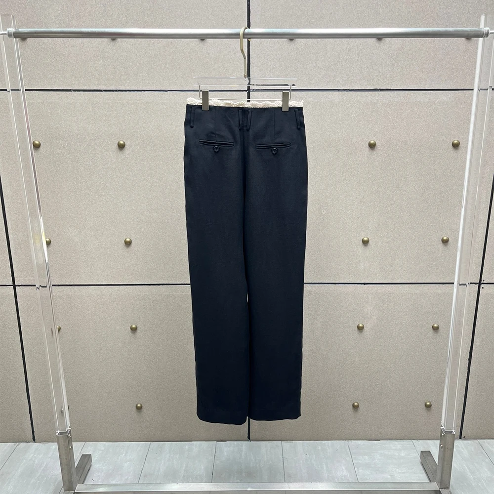 Women's Cotton Linen Blend Wide Leg Pants, Lace Waist High Waist Straight Trousers, Casual Office Work Pants for Ladies 2026 New