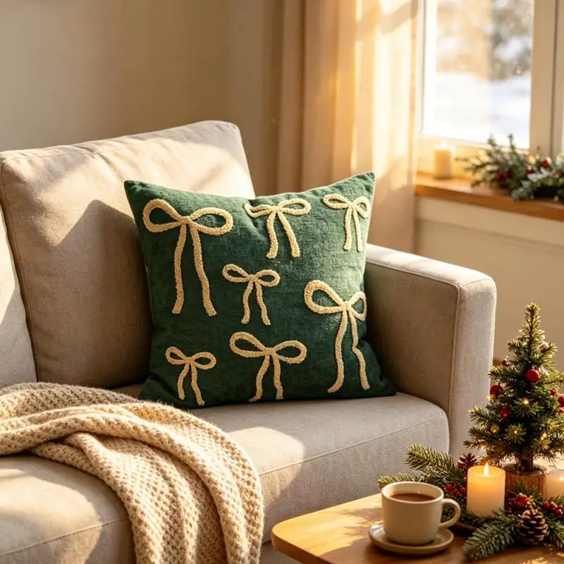 Weihnachtsbaum Bestickter Kissenbezug Cojines Grüner Plüsch Festliche Dekoration Sofa Kissenbezug Deko Heim – Detail 11