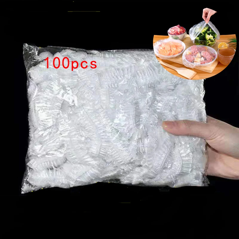 

100pc/bag Disposable Food Cover kithchen Refrigerator fruit food Stretch Leftovers protection flim Dustproof Bowls Cups Caps bag