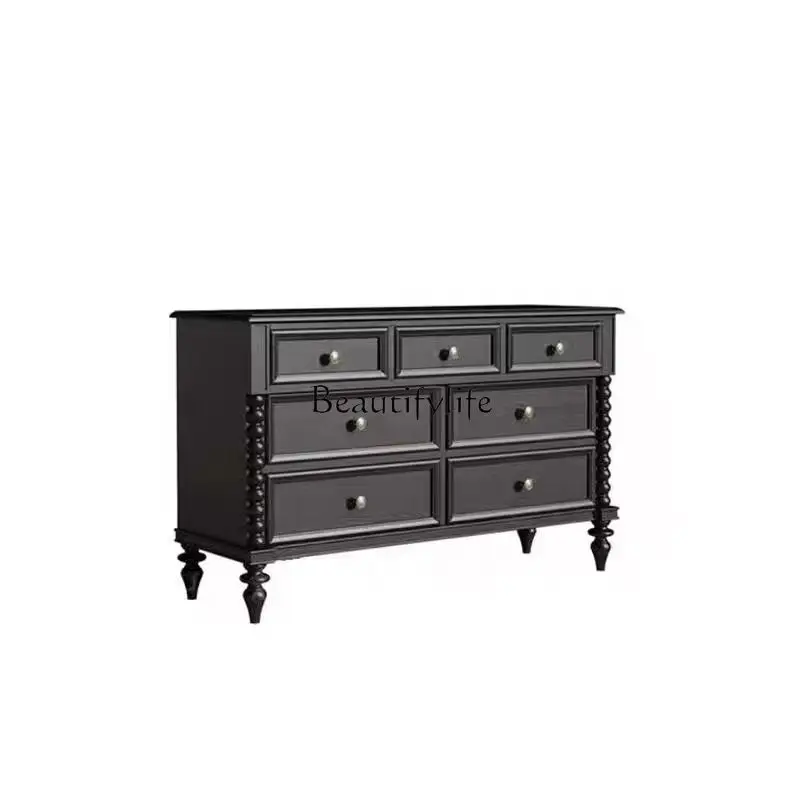

**American retro solid wood medium and ancient style household seven-chest cabinet living room wall locker