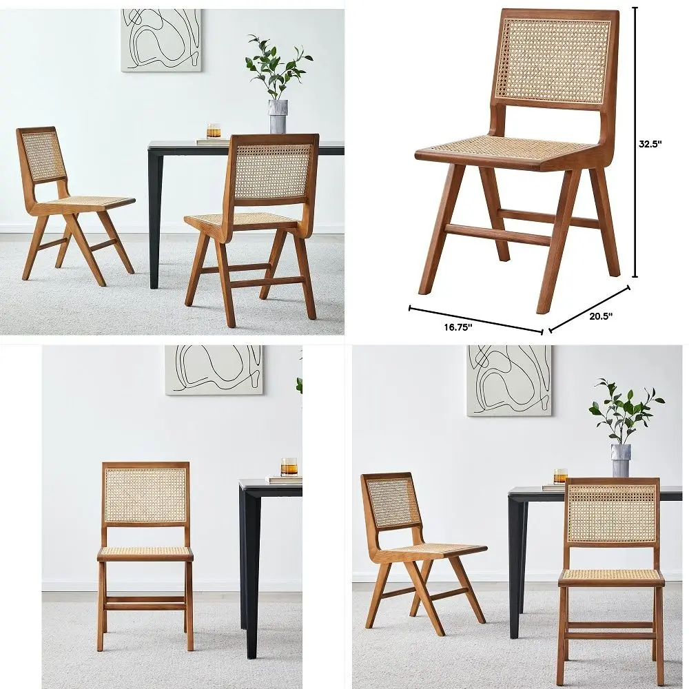 

Chair Set of 2, Cane Dining Chair with Cane Back amp Wood Base, Mid Century Modern Chair for Living Room, Kitchen, Dining Room,