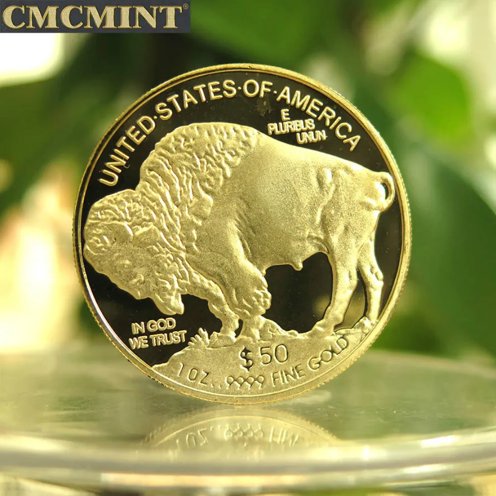 عملات معدنية قابلة للجمع سعة 1 أونصة من النحاس المطلي بالذهب على شكل رأس هندي بوفالو