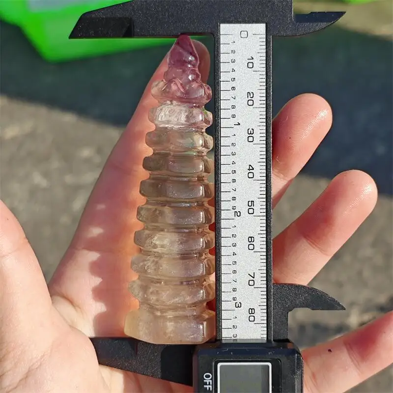 8.4CM Natural Fluorite Tower Carvings Energy Gem Reiki Healing Fengshui Home Decoration Gift Collection 1pcs