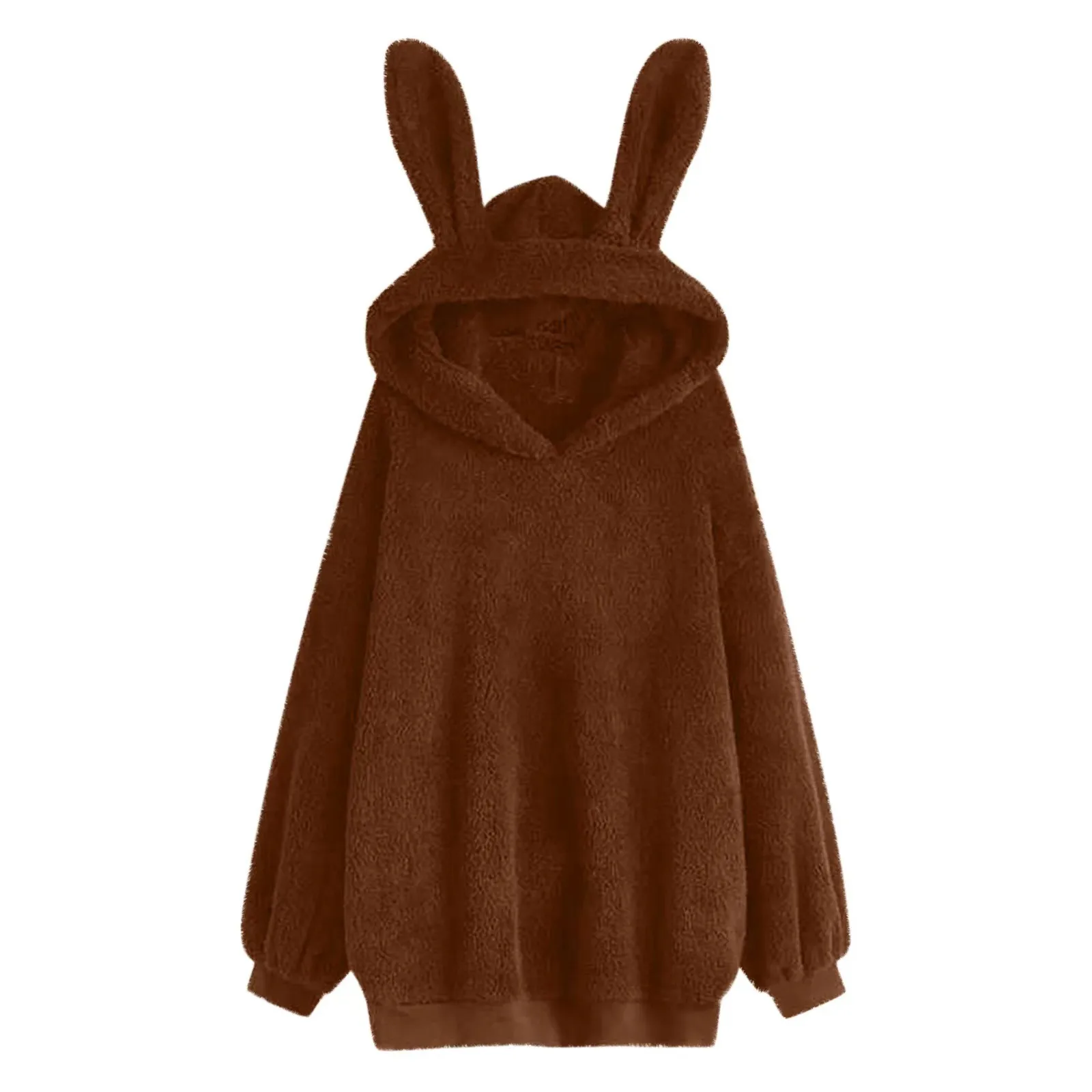 Bunny Ears Hoodie Womens Kawaii Korean Fluffy Rabbit Hooded Sweatshirt Lolita Cute Sweet Girls Harajuku Warm Fleece Hoodies Tops