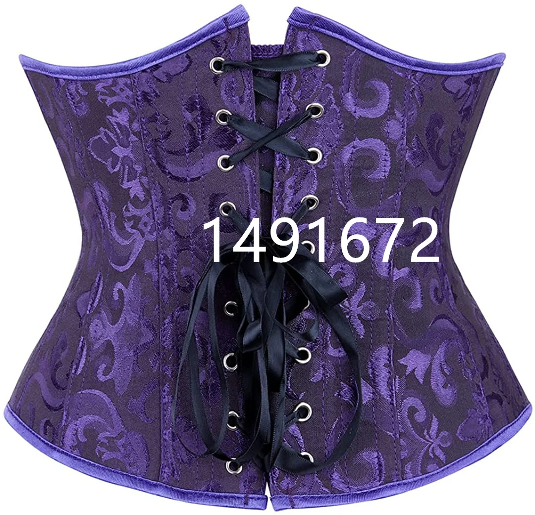 Fioletowy gorset Underbust gorset seksowny pas wyszczuplający w talii Vintage gorset Top kobiety Gothic Plus rozmiar wiktoriański kostium bielizna