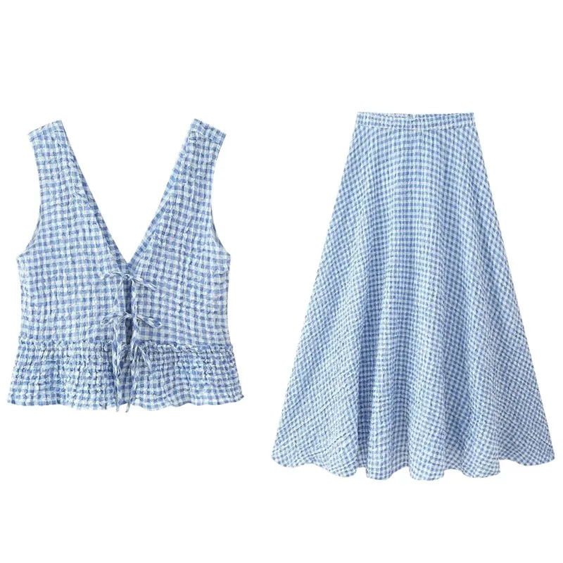 

Ele V-Ne Svel Top And Midi Skirt Two-Piece Set Mid-Waist f Skirt New Summer Collection Faionable Women's Wear