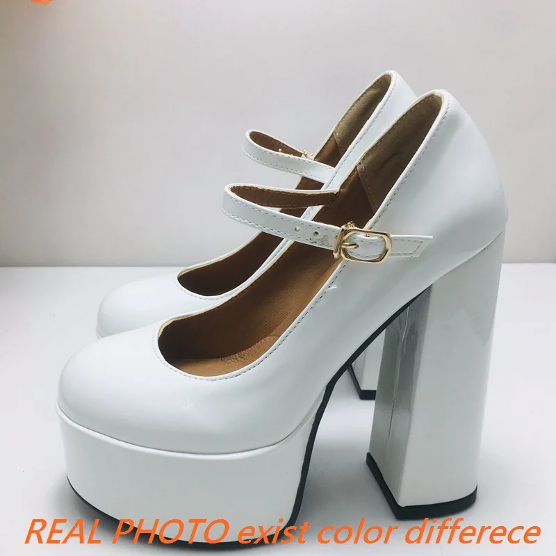 ORCHA LISA 2024 New Mary Janes Women Pumps Shoes Round Toe 14cm Thick Block Heel 5cm Platform Patent Leather Buckle Big Size 41