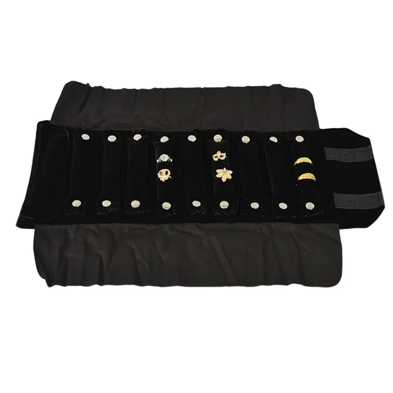 High Quality Velvet Jewelry Small Roll Bag Grey/Black Portable Rings Storage Organizer Pouch Jewelry Props Display Pocket