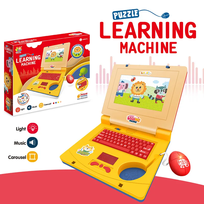 Happy Kids Music Laptop Toy Macchina educativa per l'apprendimento precoce con luci e taccuino di animazione musicale Regalo per bambini