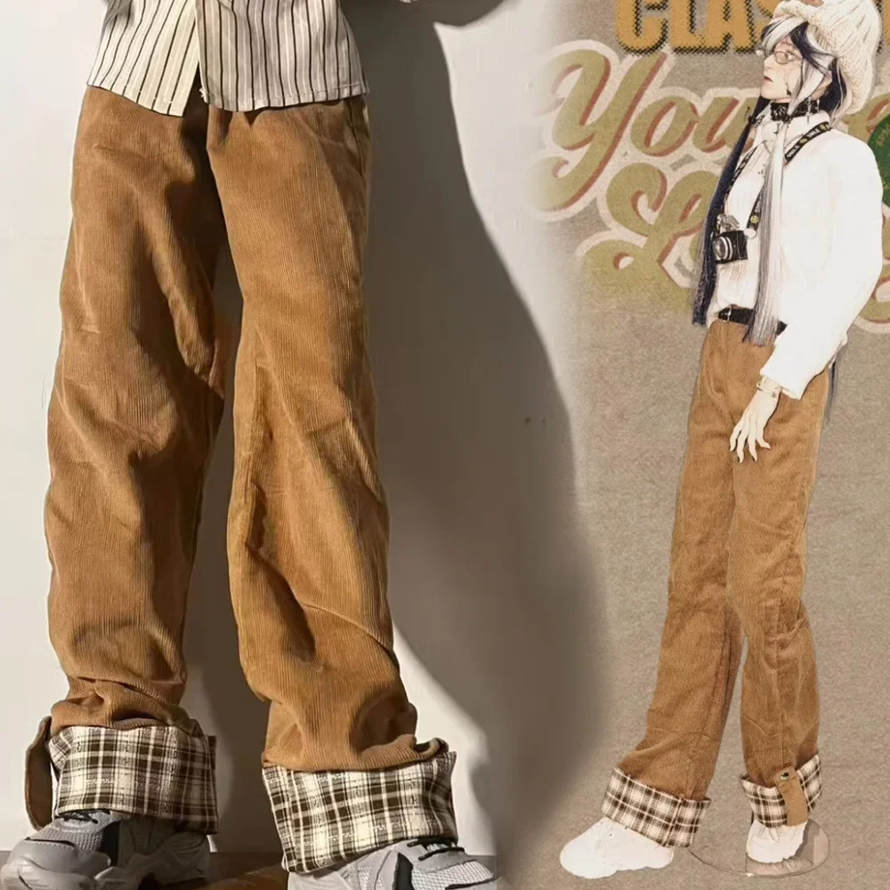 （Customize 30 Days） uncle ID75 uf75 fmd80 BJD Doll clothes Khaki checkered flip over pants 1pcs