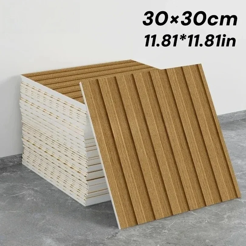 10pcs 30x30cm Glossy Surface Wood Grain Wallpaper Home Decoration Stripe Texture Self-adhesive Foam Wall Stickers Plates Renovat