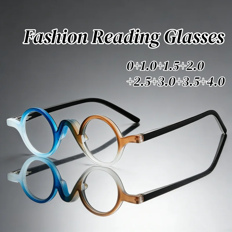 

Female Designer's Gradient Color Round Reading Glasses Wavy Nose Bridge Blue Light Protection Presbyopia Glasses for Women Men