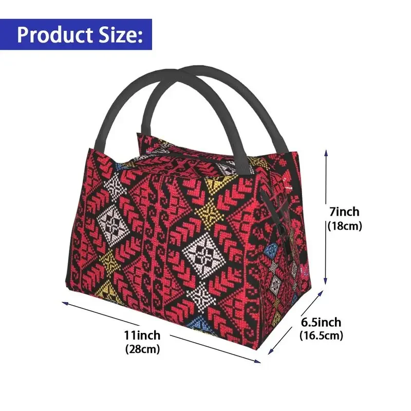 Palestinian Embroidery Insulated Lunch Bag Women Portable Palestine Cross Tatreez Thermal Cooler Lunch Tote Beach Camping Travel