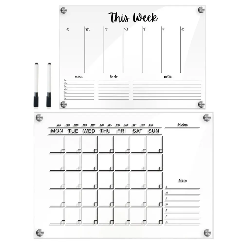 Acrylic Memo Board Set – Transparent Handwritten To-Do List Board, Modern Minimalist Desk or Wall Decor, 2 Pieces