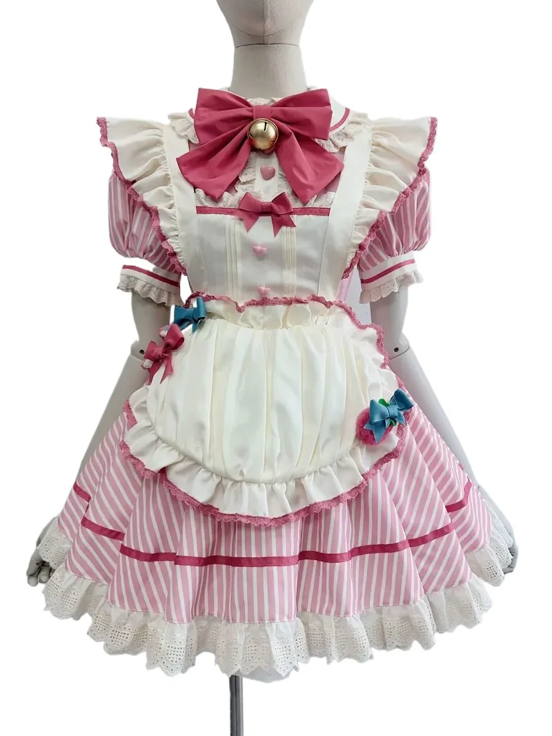 

Sweet and Cute Bow Girls Women OP Pink Bud Dress Lolita Daily Short Sleeve Kawaii Cosplay Lo Princess Short Dresses