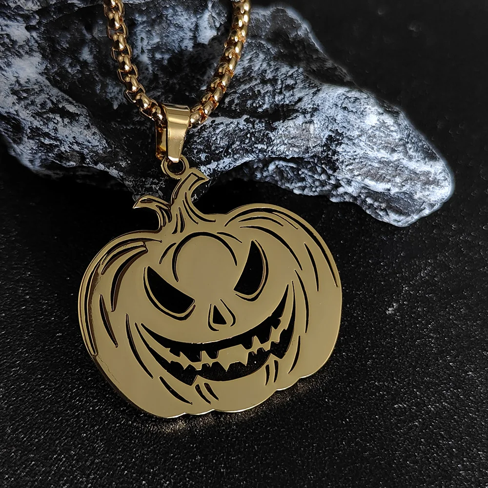 Halloween Pumpkin Lantern Design Pendants Women's Necklaces High Quality Stainless Steel Hip Hop Style Horror Elements Accessory