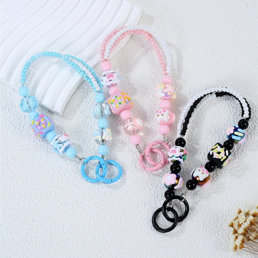 Creative Hand Drawn Bead Phone Chain Keychain Anti Lost Phone Case Pendant Bag Accessories Simple and Versatile Bag Pendant