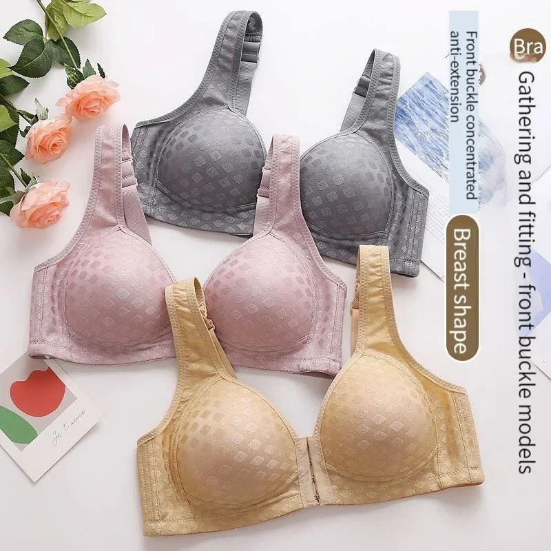 The New Front Button Type Sexy Brassiere Anti-sagging Gathered No Steel Ring Ladies Mother Large Size Thin Section Underwear Bra