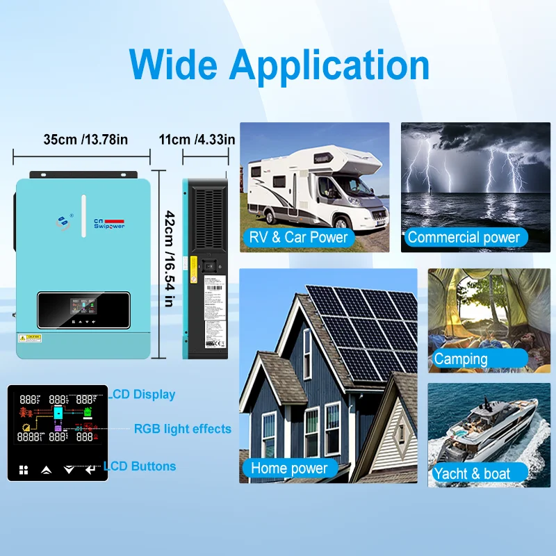 CNswipower 3600 واط 24VDC 120VAC شاحن عاكس للطاقة الشمسية 50 هرتز/60 هرتز الهجين العاكس 120A MPPT شاشة الكريستال السائل