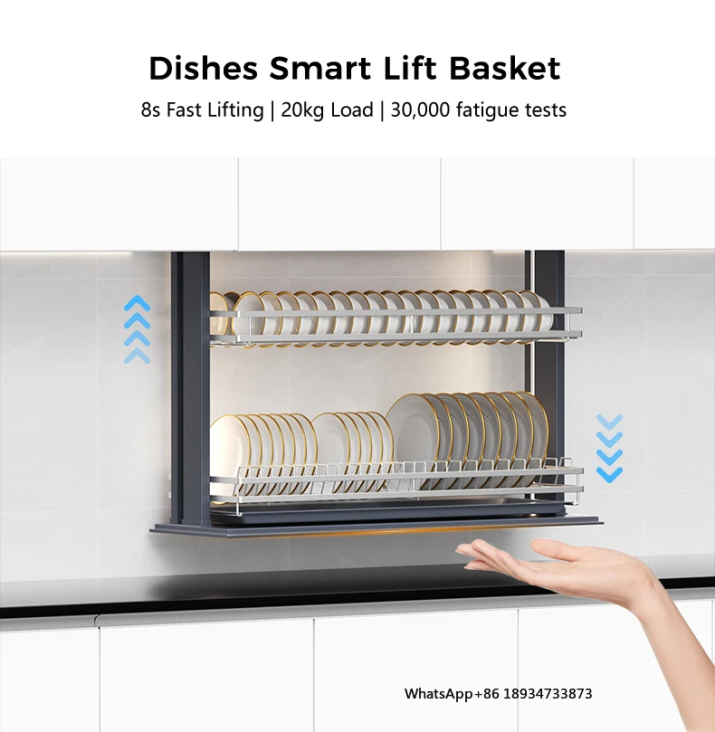 Kitchen Cabinet Lift System Pull Down Dish Rack Intelligent Vertical Wire Lift Basket Elevator Dishwasher