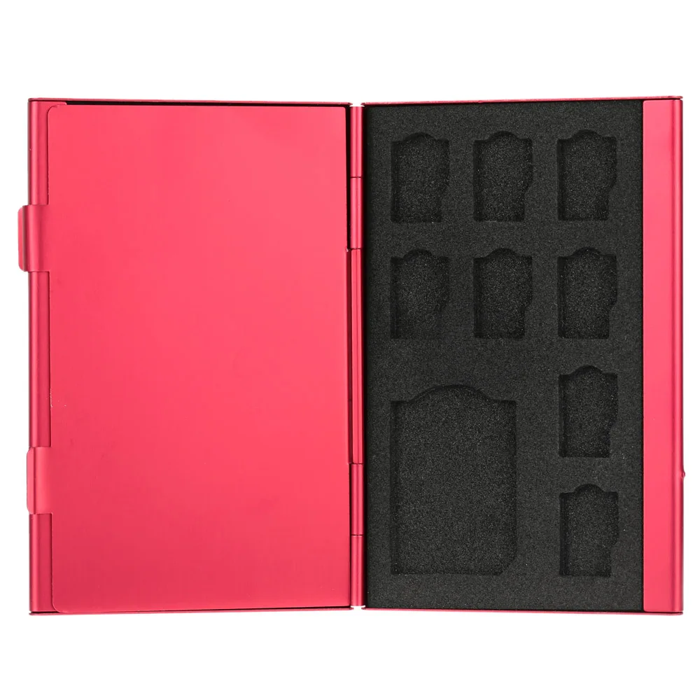 Red 12 in 1 Aluminum Storage Box Memory Card Case Holder Wallet Large Capacity For 4 * SD Micro SD SDHC SDXC MMC 8 * TF SIM Card