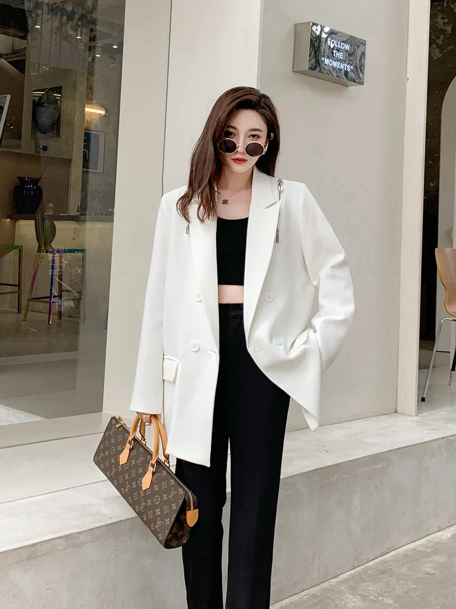 

White Casual Loose Women's Suit Jaet Spring Autumn High Design Sense Trendy Small Western Sle Top Commute Friendly